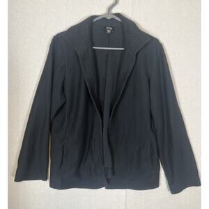 Eileen Fisher Black Long Sleeve Cardigan Open Front Thick Knit Size Large Staple